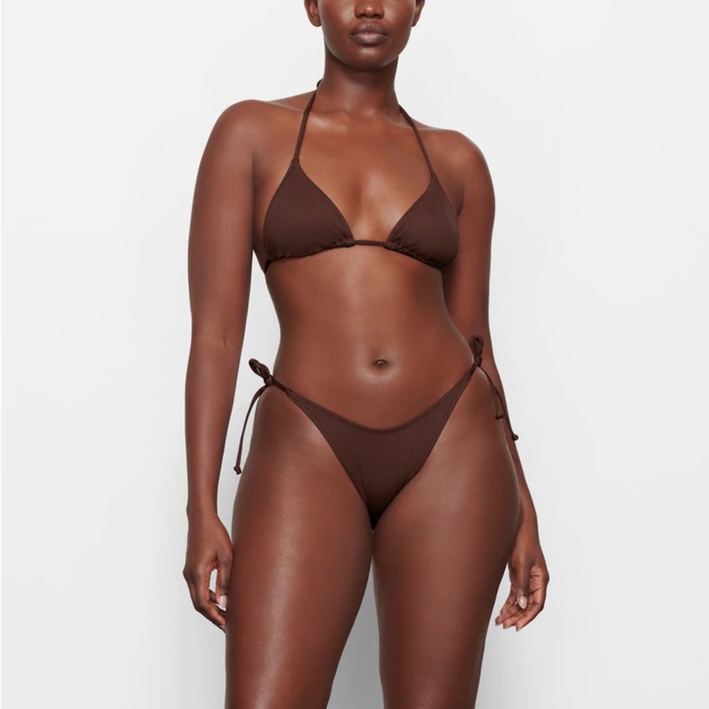 Skims Triangle Bikini Top and Cheeky Tanga Bottoms - Cocoa